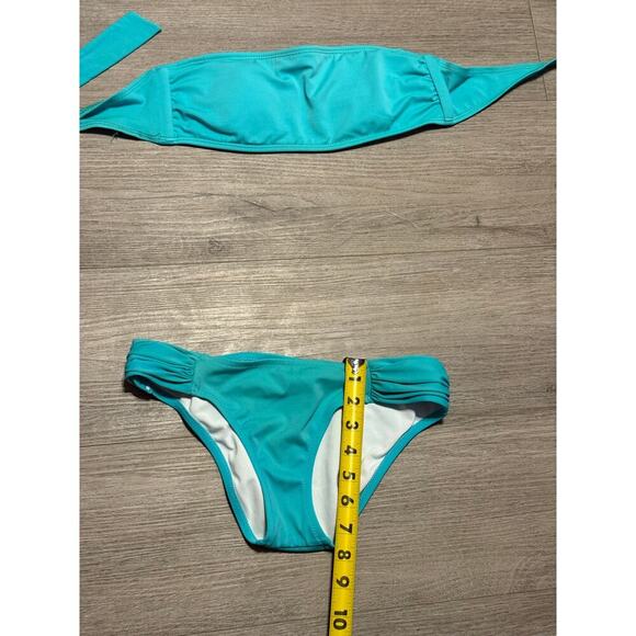 Victoria’s Secret Bikini Set Sz Sm Bandeau Top, Ruched Hipster Bottoms Teal Blue - Picture 10 of 12